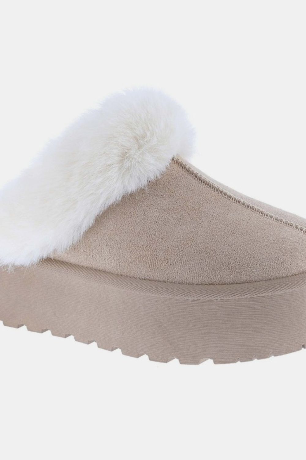 Thick Bottom Fur Trim Snow Slippers - Taupe