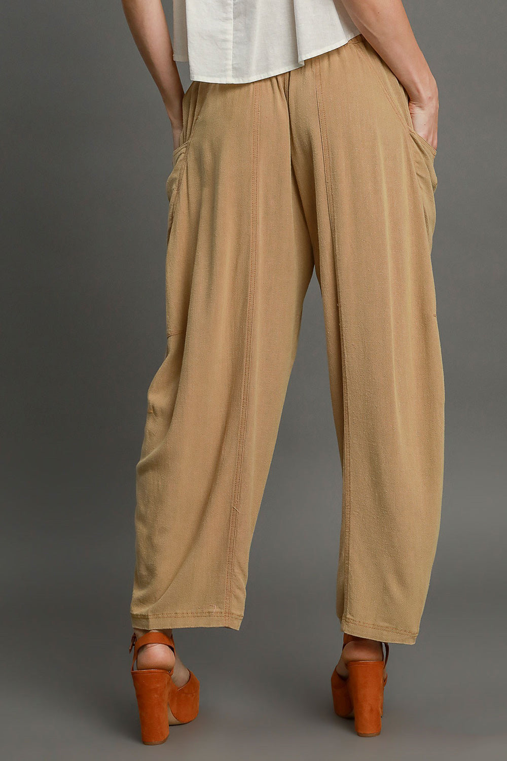 Elastic Waist Baggy Fit Pants with Pockets