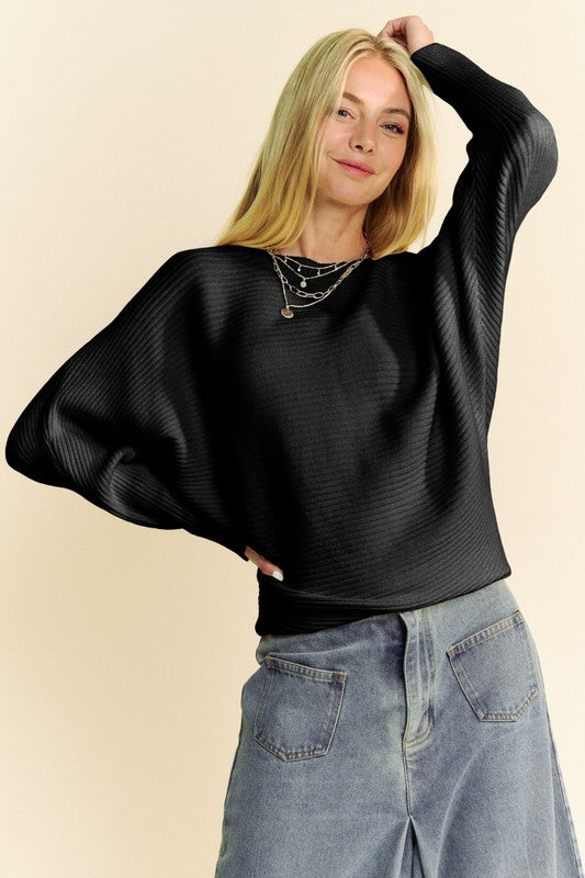 Round Neck Batwing Sleeve Sweater