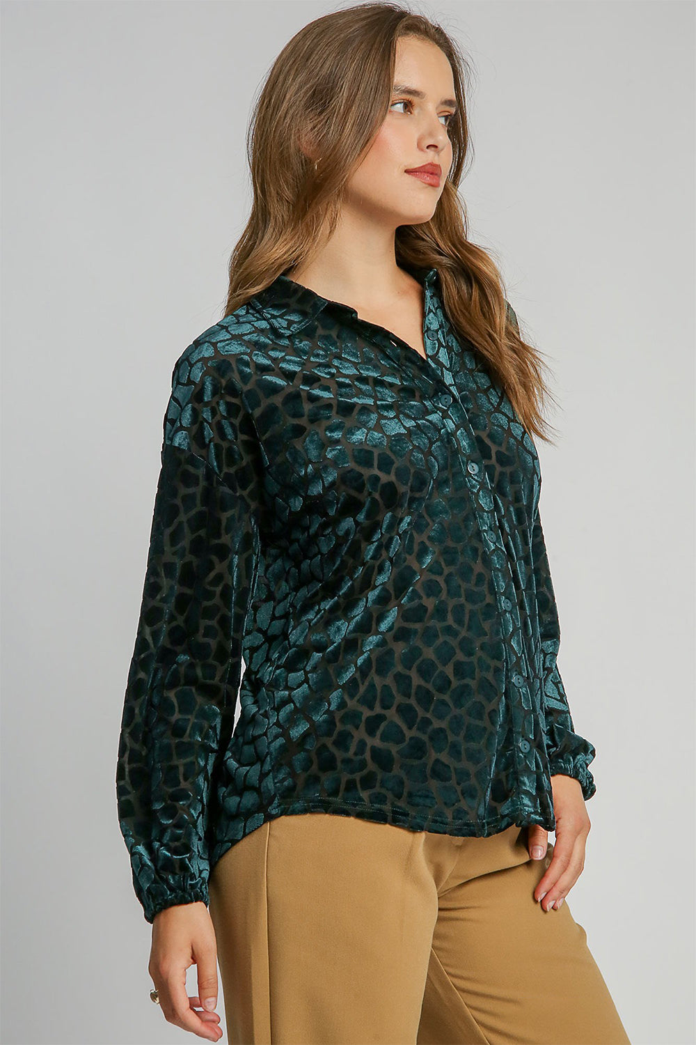 Animal Print Button Up Velvet Shirt