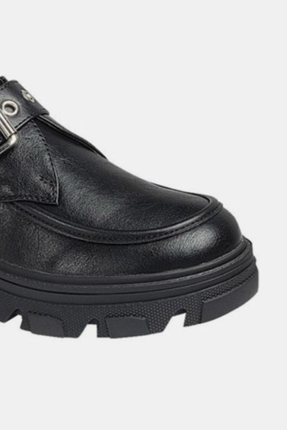 Buckled Platform Lug Sole Loafers - Charcoal