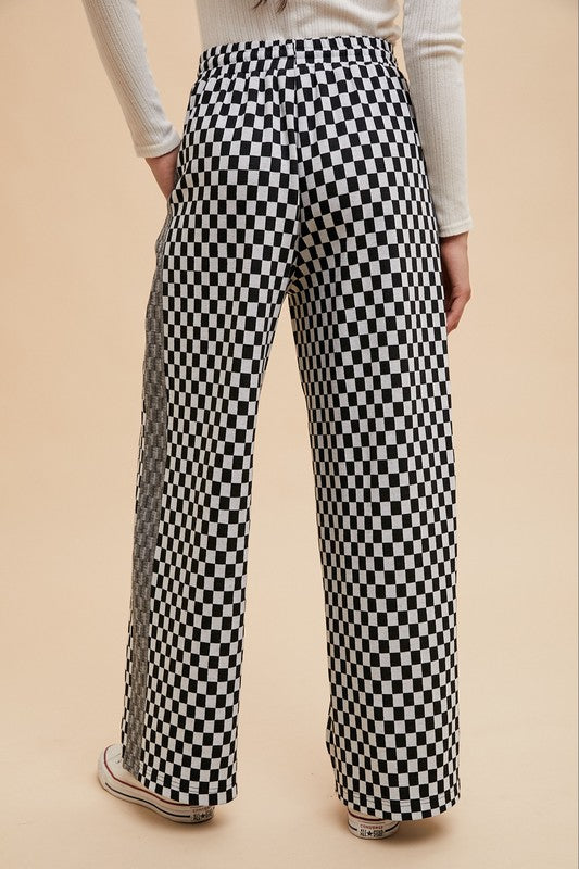 Drawstring Checkered Wide Leg Pants