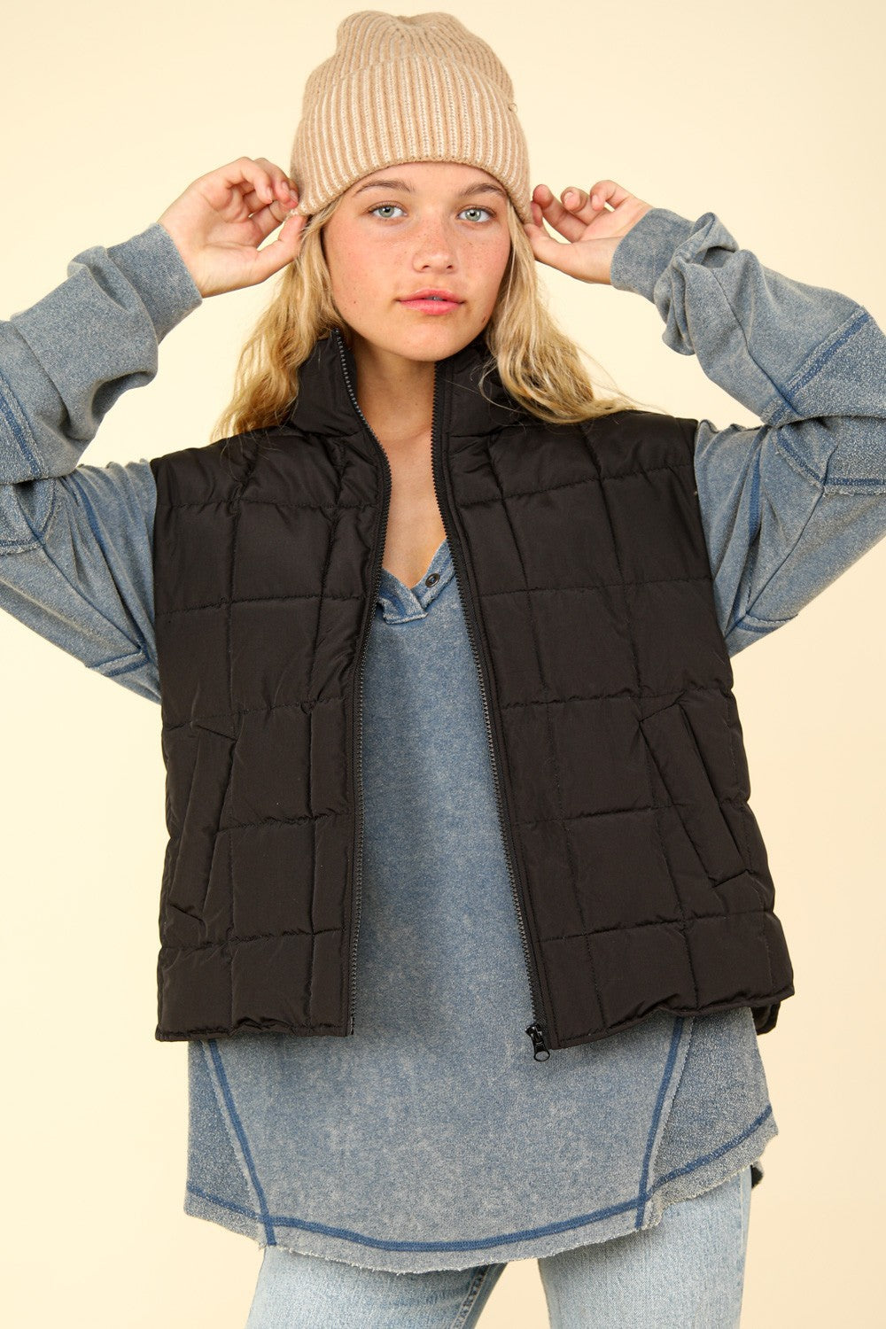 Zip Up Puffer Padded Warm Vest - Black