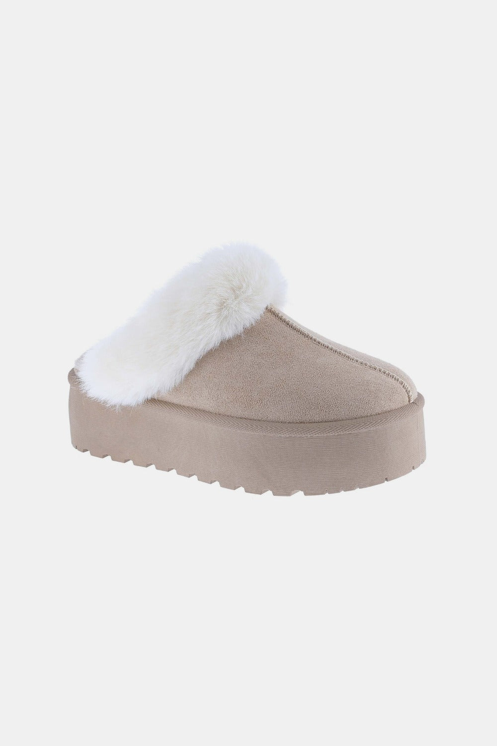 Thick Bottom Fur Trim Snow Slippers - Taupe