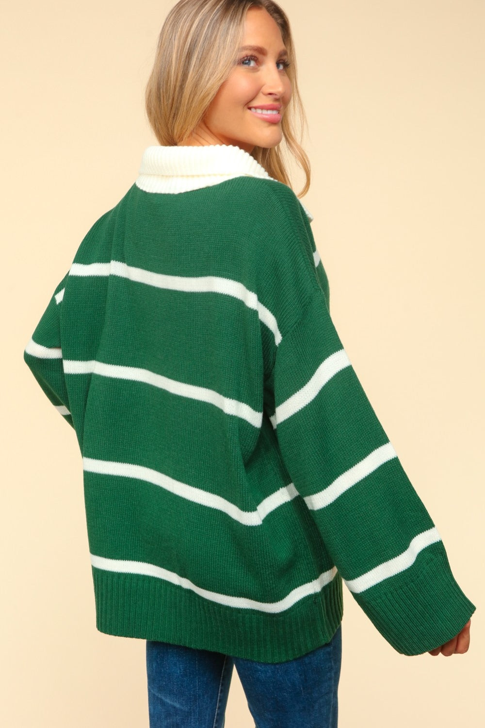 Collared Neck Striped Contrast Sweater