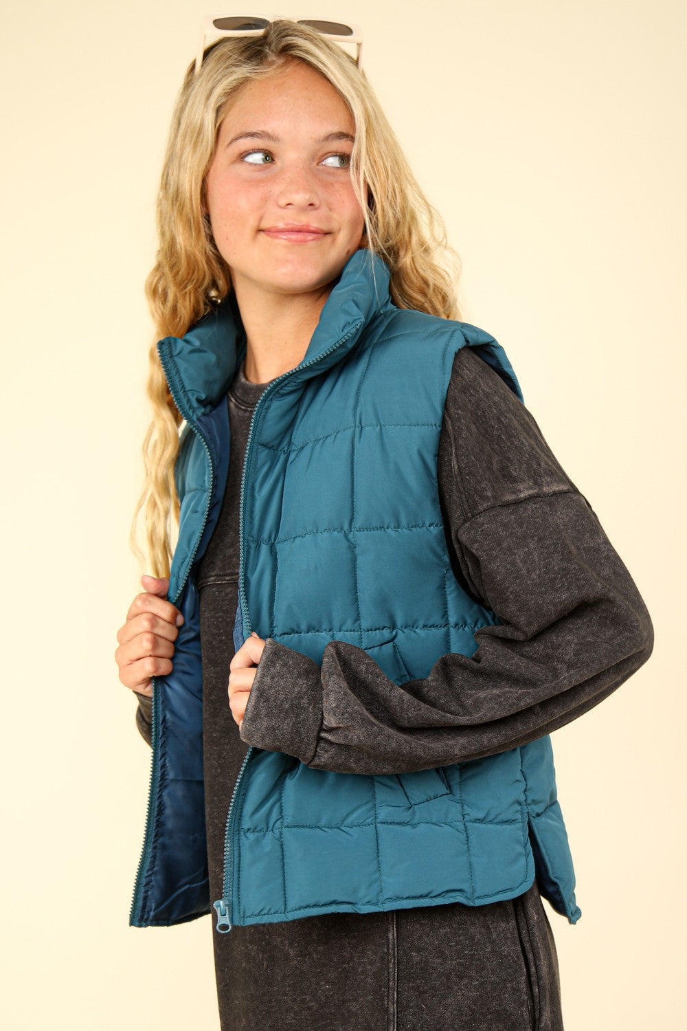 Zip Up Puffer Padded Warm Vest - Sea Foam