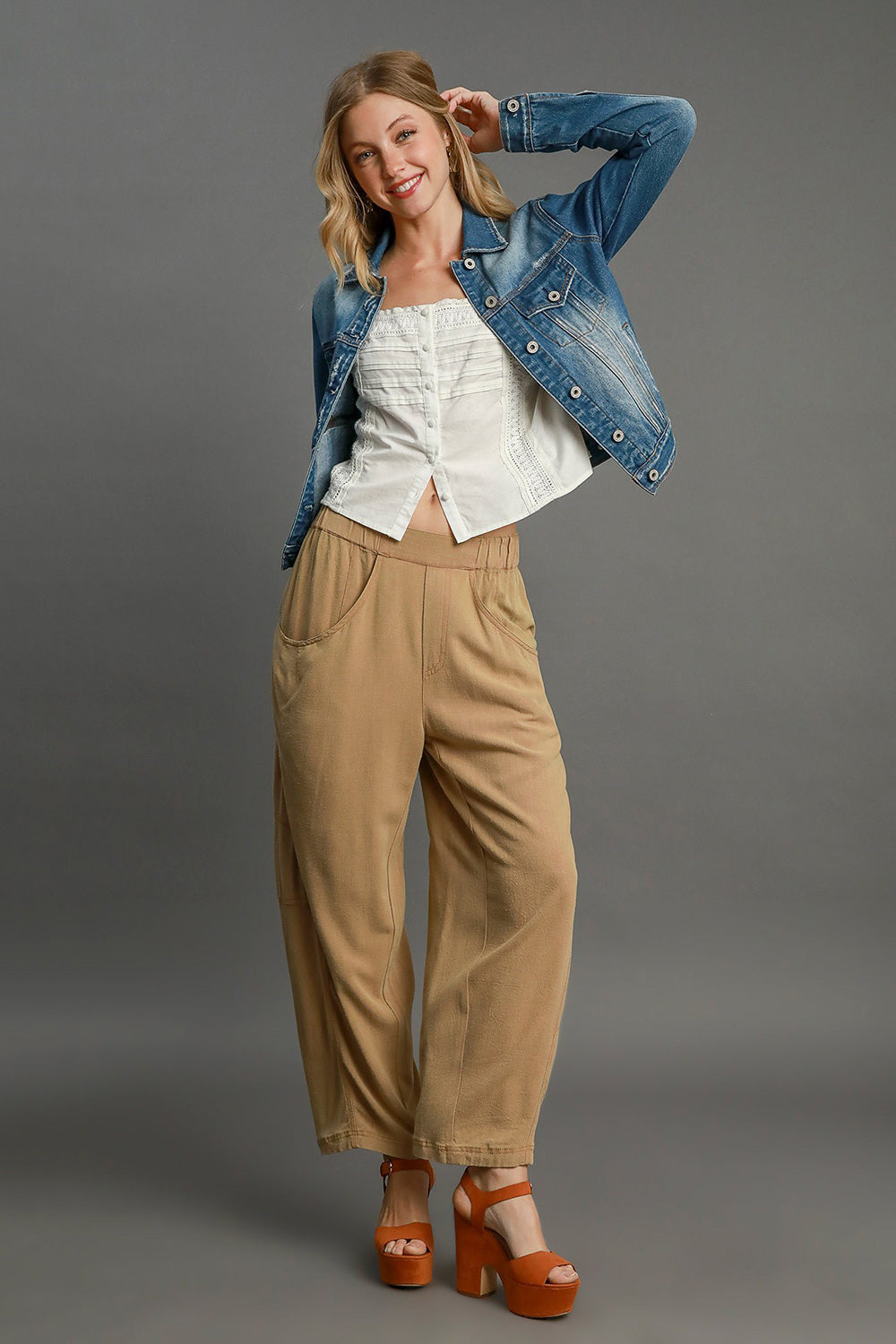 Elastic Waist Baggy Fit Pants with Pockets