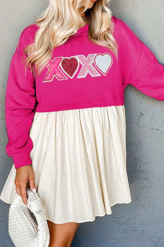 XOXO Sequin Heart Long Sleeve Dress