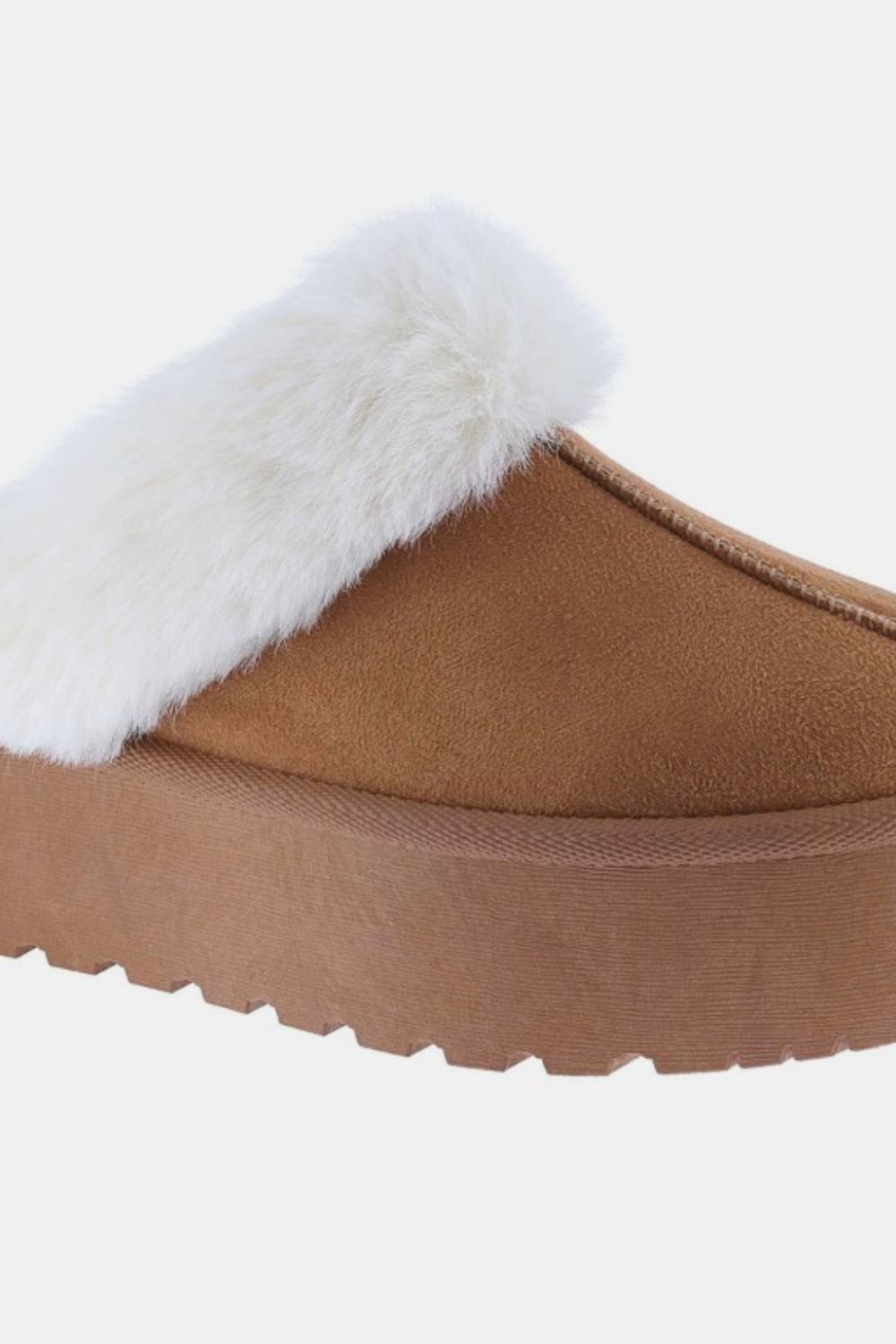 Thick Bottom Fur Trim Snow Slippers - Tan