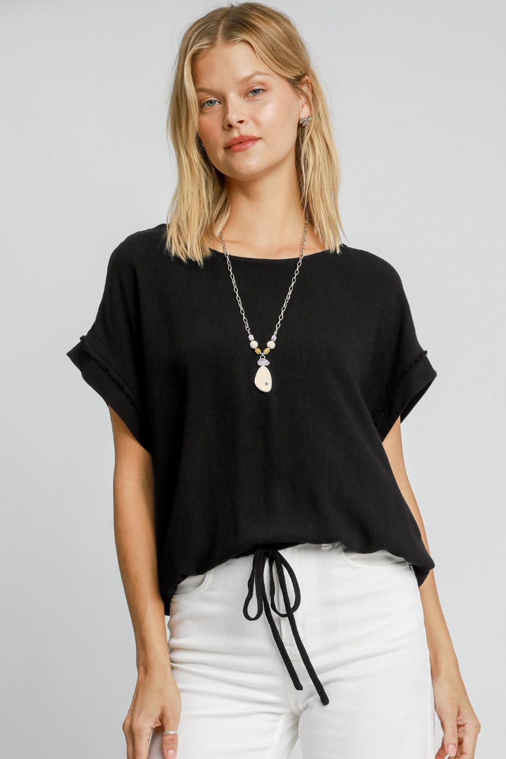 Drawstring Hem Round Neck Short Sleeve T-Shirt