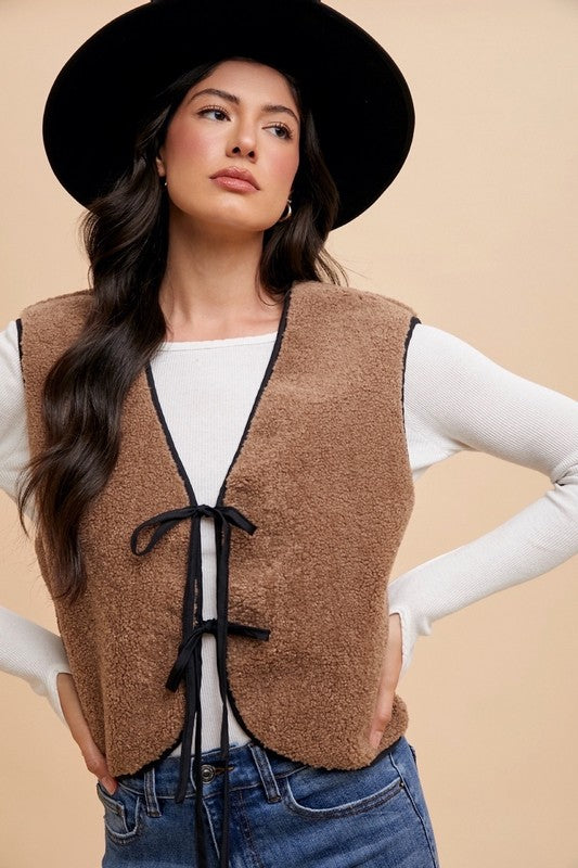 V-Neck Tie Detail Vest Coat