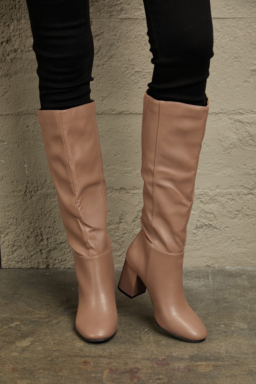 Corp Block Heel Knee High Boots