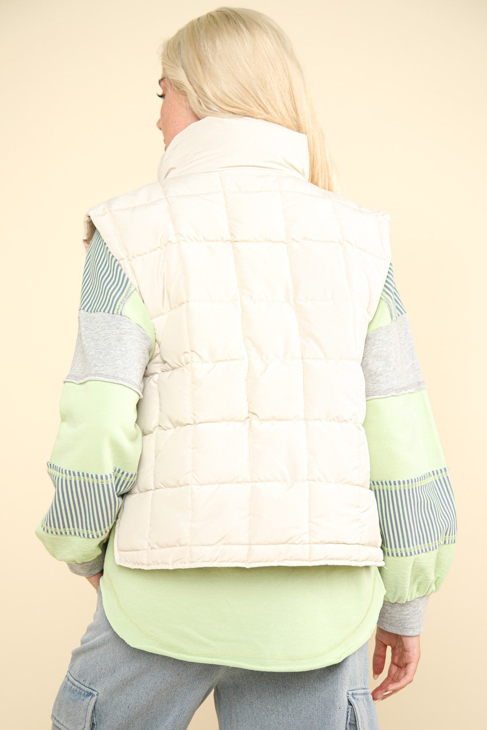 Zip Up Puffer Padded Warm Vest - Ivory