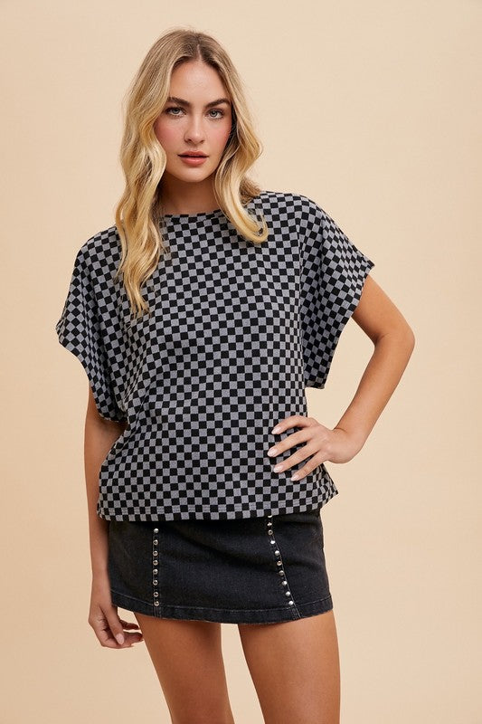 Checkered Round Neck Short Sleeve T-Shirt