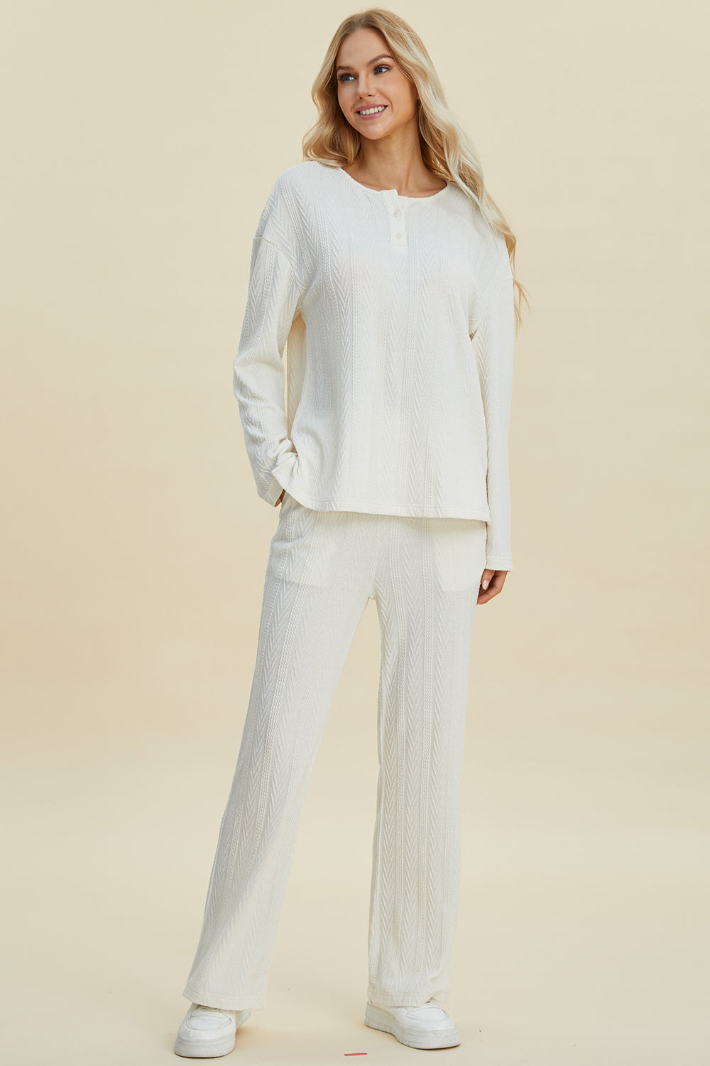 Cable-Knit Long Sleeve Top and Pants Set