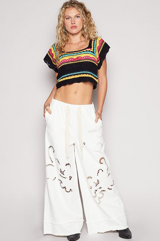 Ethnic Pattern Square Neck Cropped Knit Top