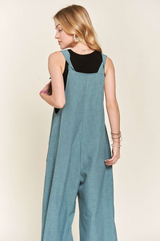 Knotted Wide Strap Wide Leg Overalls