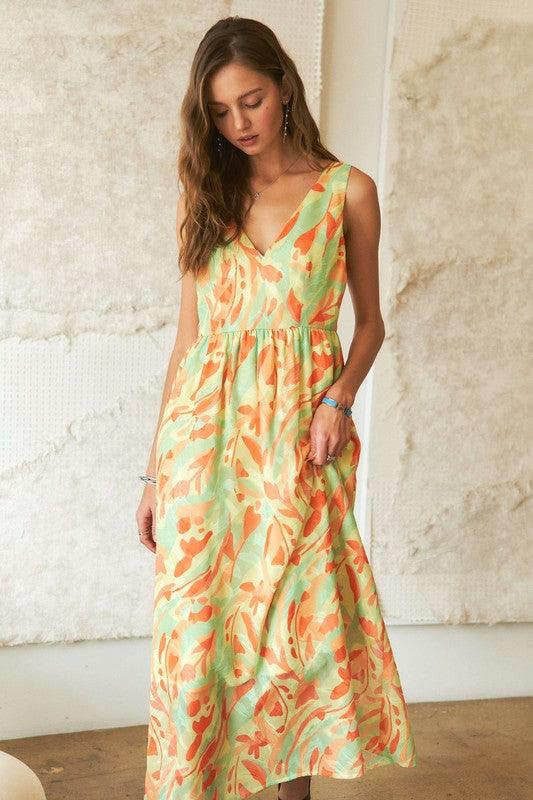 Abstract Floral V-Neck Maxi Dress - Wildflower Hippies