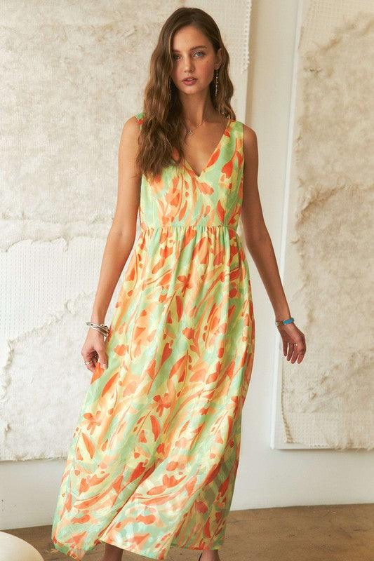 Abstract Floral V-Neck Maxi Dress - Wildflower Hippies