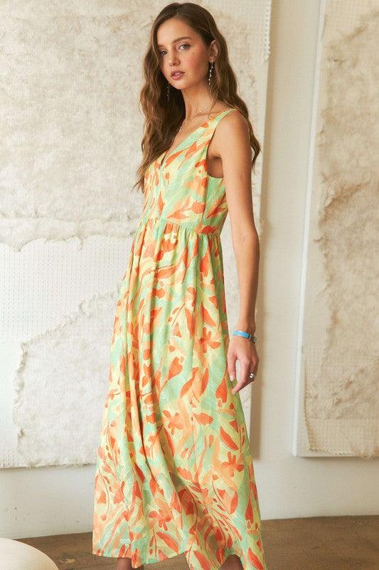 Abstract Floral V-Neck Maxi Dress - Wildflower Hippies