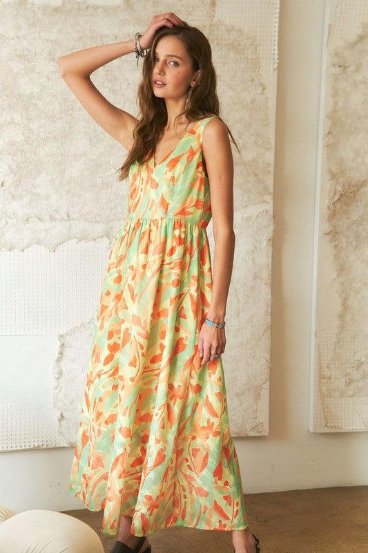 Abstract Floral V-Neck Maxi Dress - Wildflower Hippies