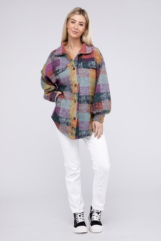 BiBi Loose Fit Buttoned Down Check Shirt Jacket