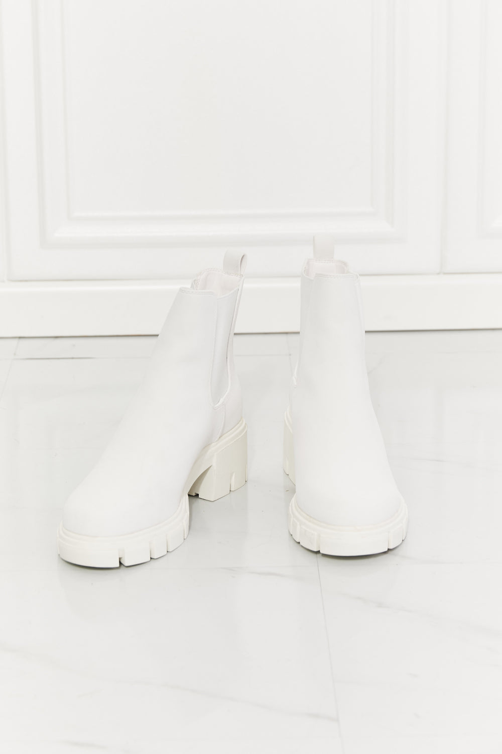 Work For It Matte Lug Sole Chelsea Boots in White