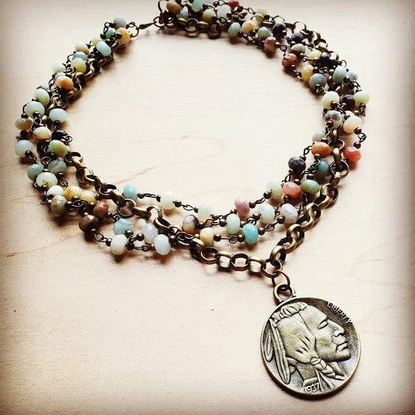 Amazonite Collar Necklace with Indian Head Coin - Wildflower Hippies