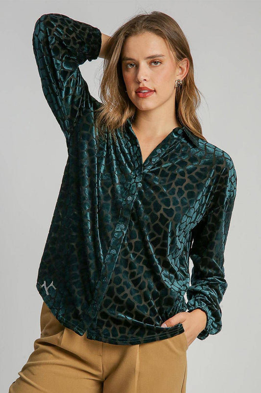 Animal Print Button Up Velvet Shirt - Wildflower Hippies