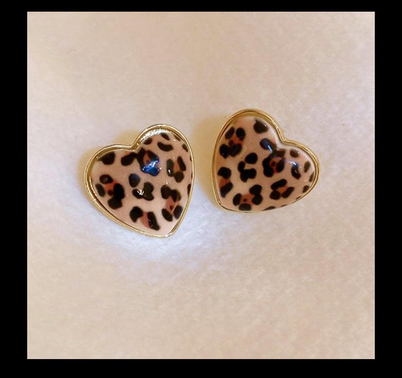 Animal Print Heart Stud Earrings - Wildflower Hippies