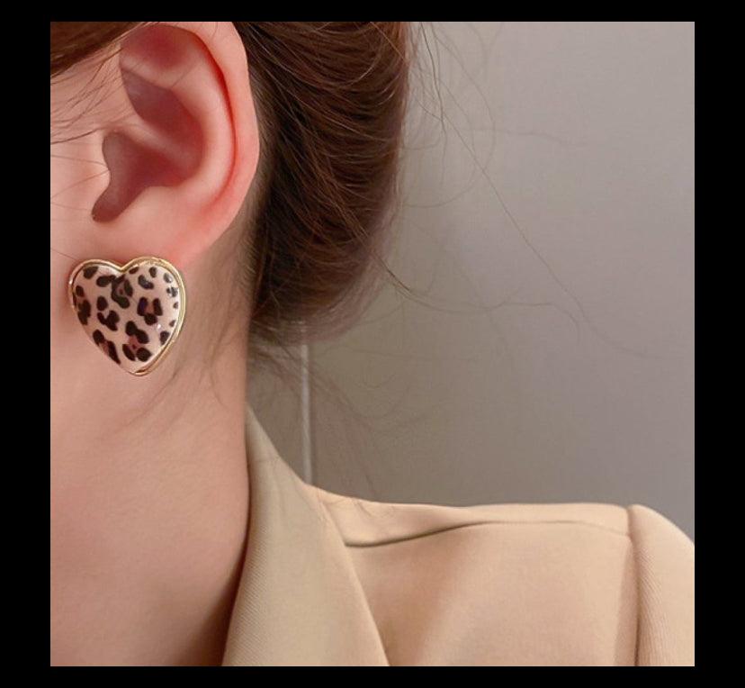 Animal Print Heart Stud Earrings - Wildflower Hippies