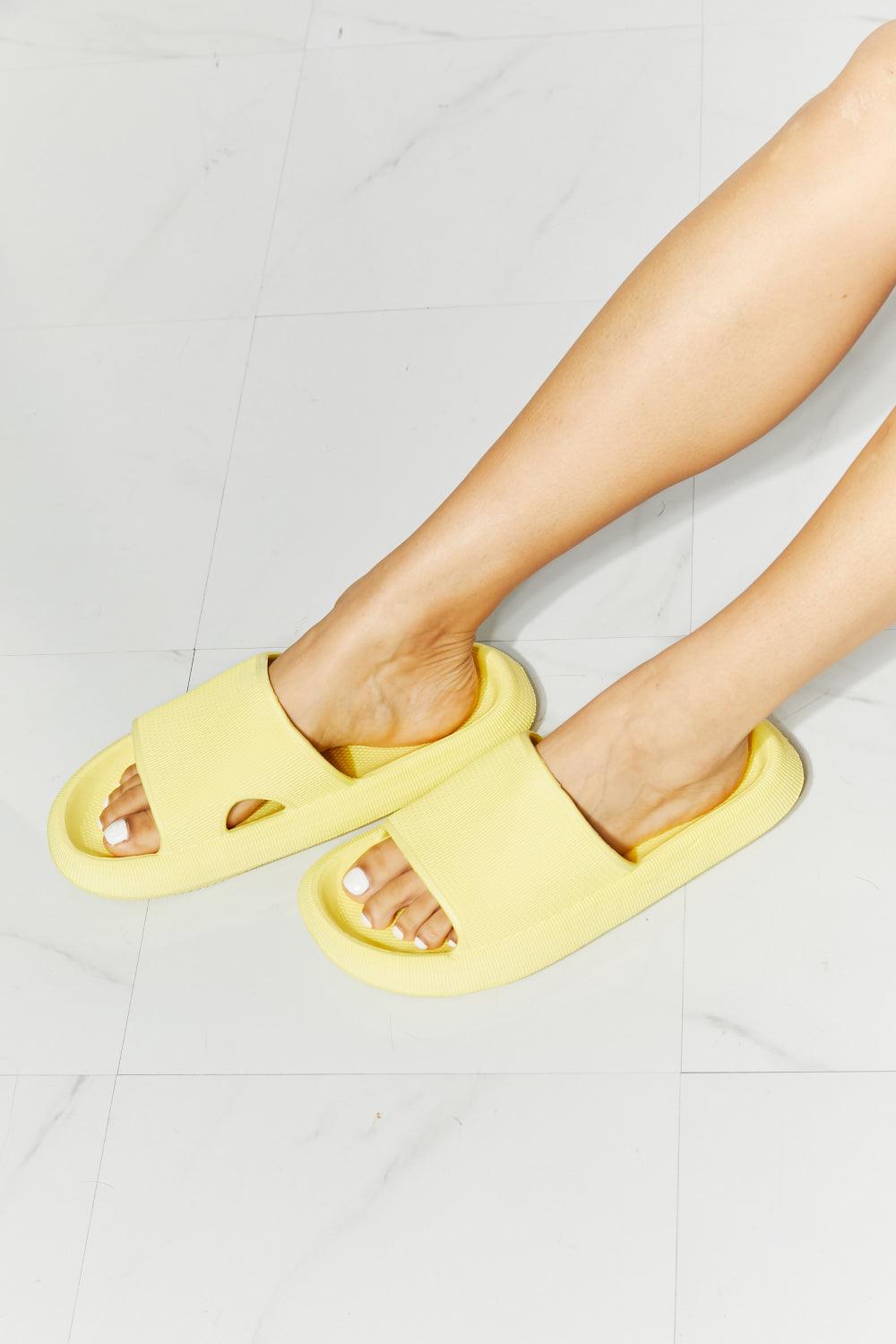 Arms Around Me Open Toe Slide in Yellow - Wildflower Hippies