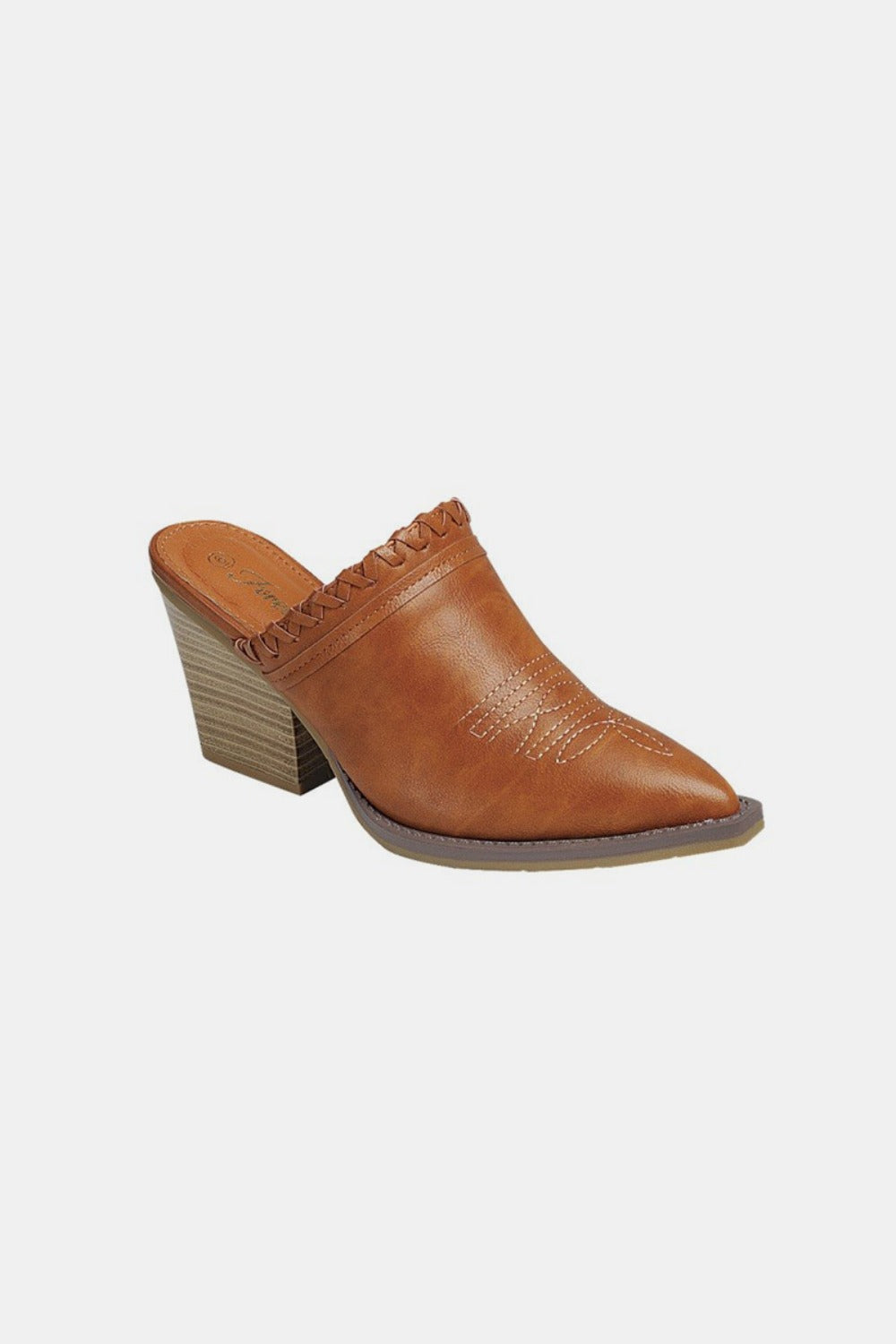 Pointy Toe Slip On Chunky Mules - Tan