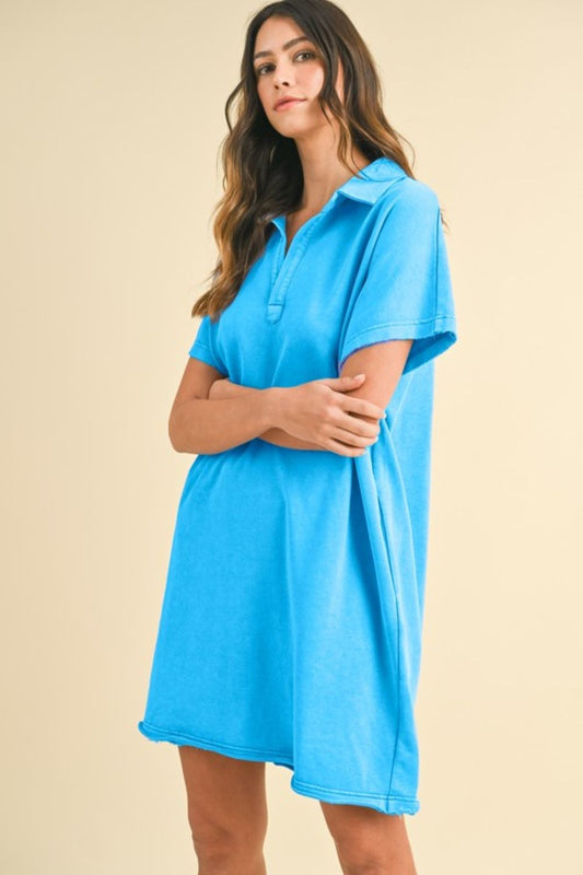 Mineral Washed Johnny Collar Short Sleeve Dress