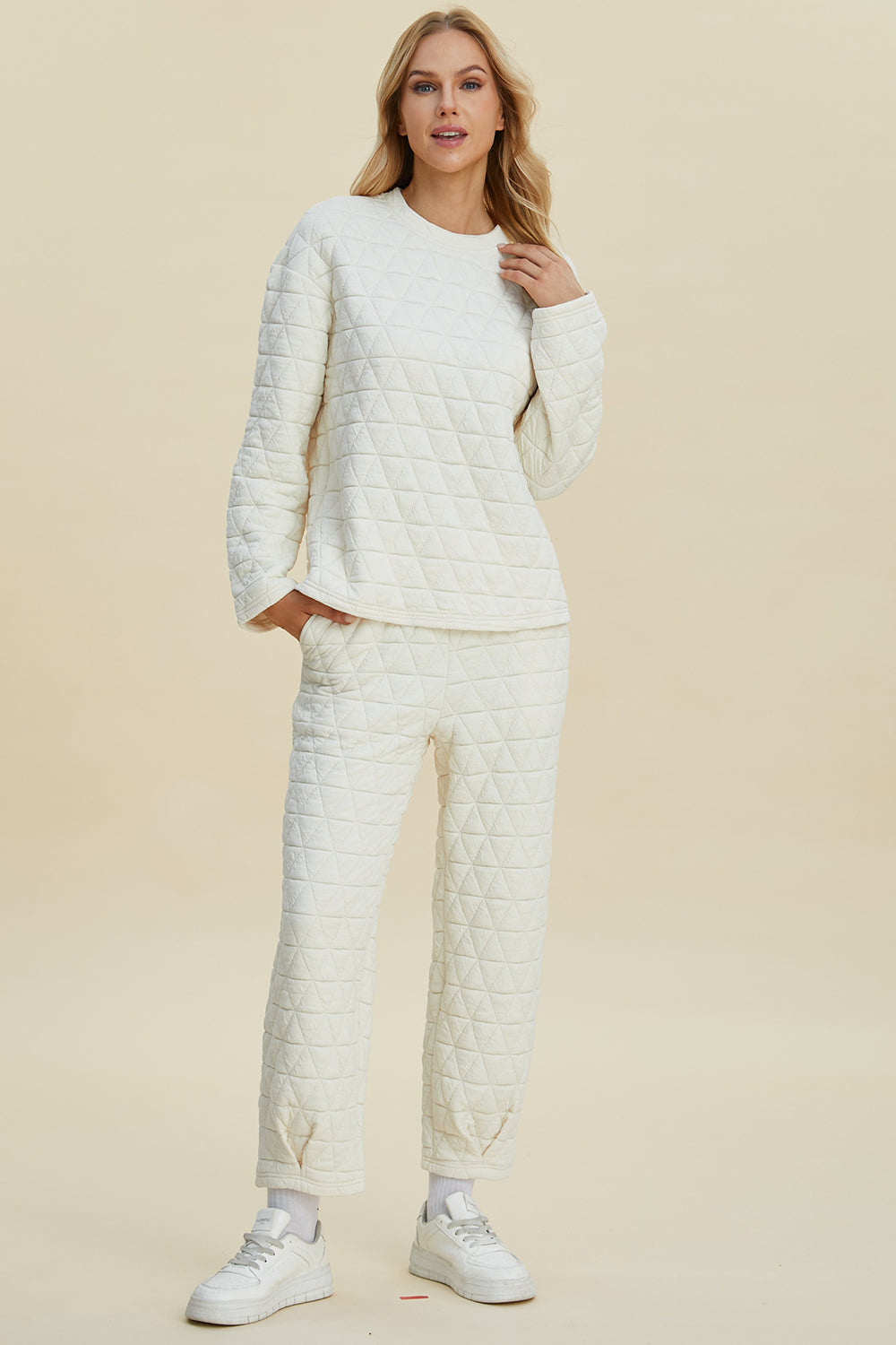 Texture Round Neck Long Sleeve Top and Pants Set