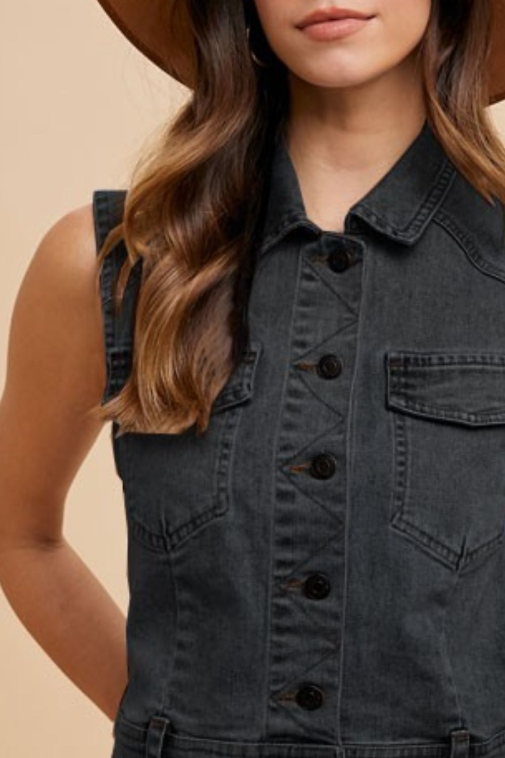 Collared Neck Button Down Denim Vest