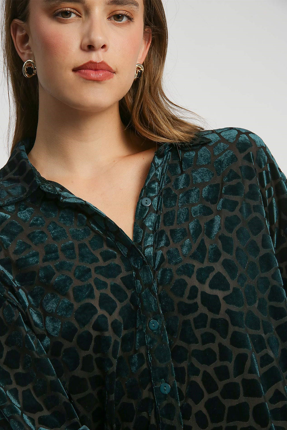 Animal Print Button Up Velvet Shirt