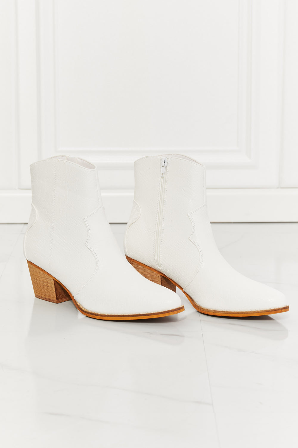 Watertower Town Faux Leather Western Ankle Boots in White