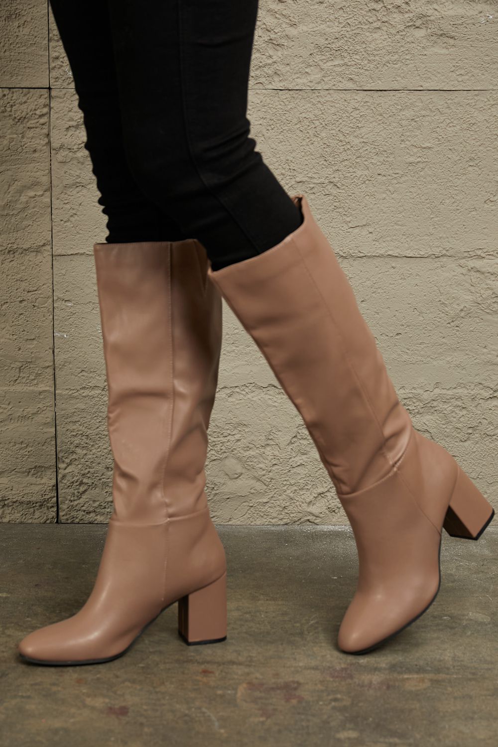 Corp Block Heel Knee High Boots