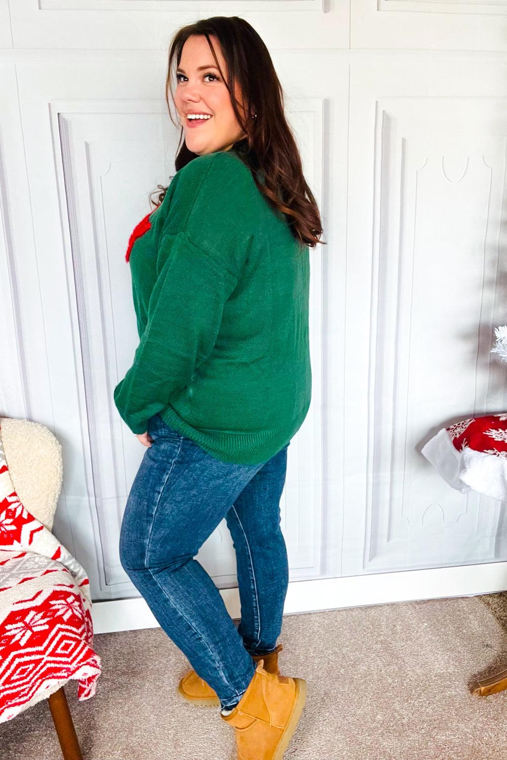 Be Merry Hunter Green Pop Up Lurex Sweater