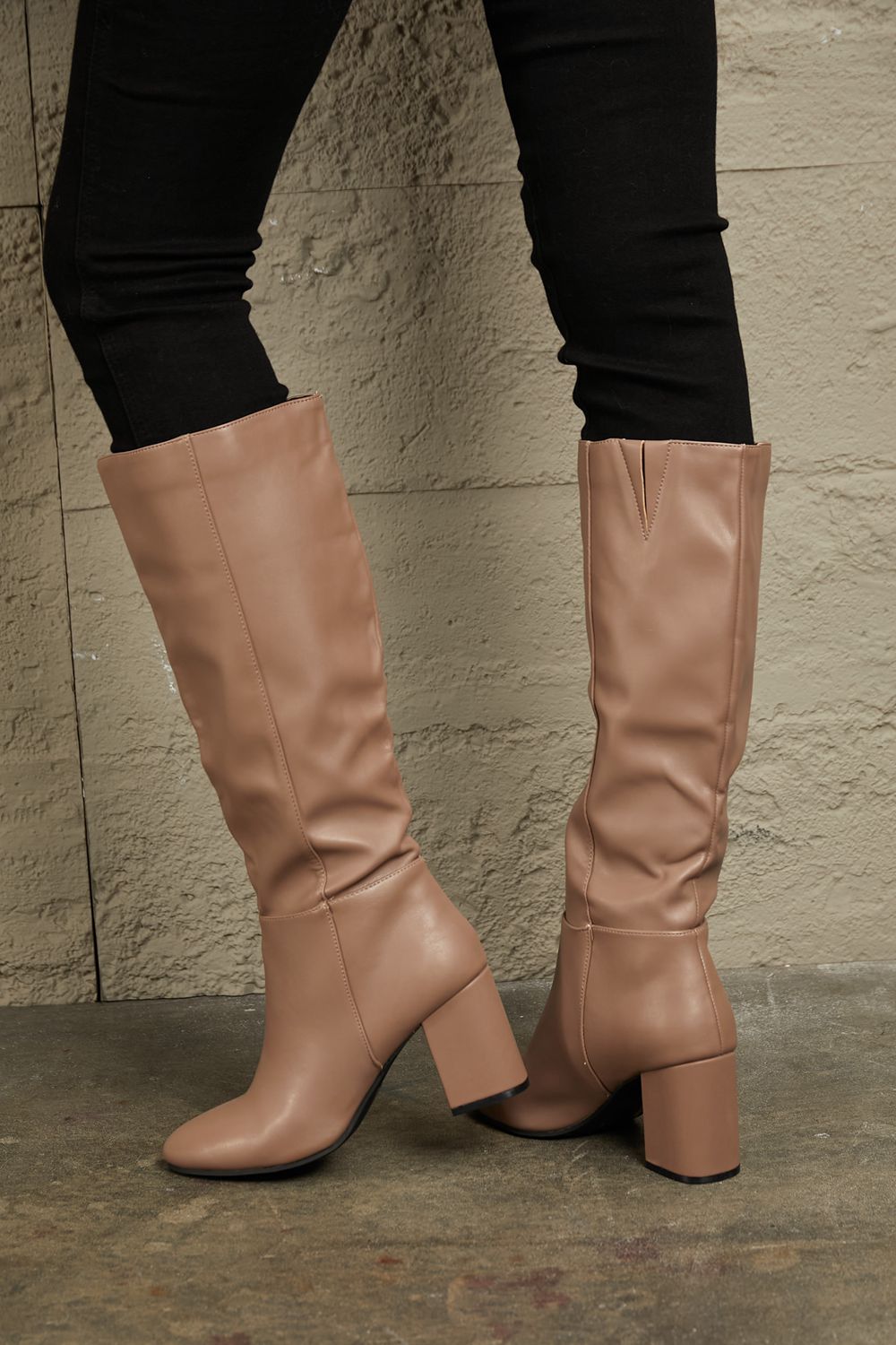 Corp Block Heel Knee High Boots