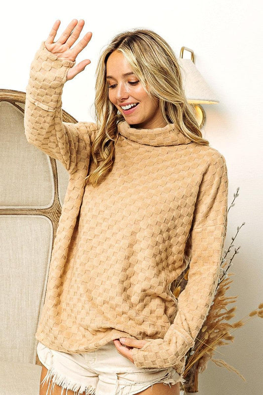 BiBi Checkered Round Neck Thumbhole Long Sleeve Top - Wildflower Hippies