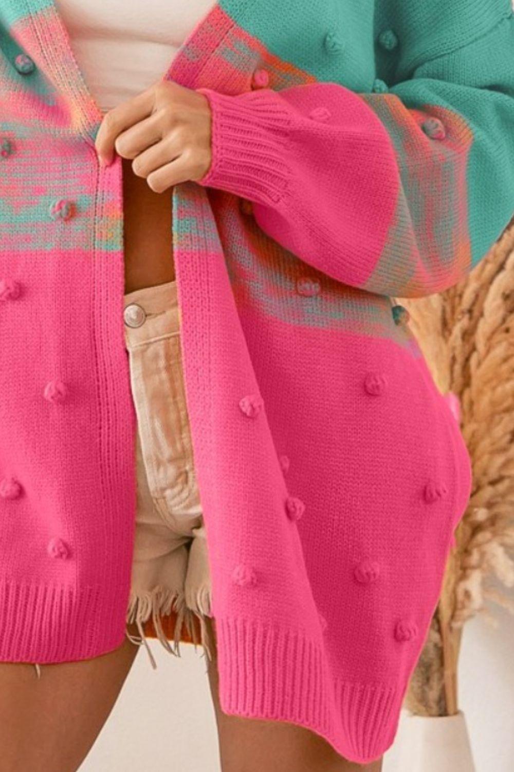 BiBi Color Block Ponpon Sweater Cardigan - Wildflower Hippies