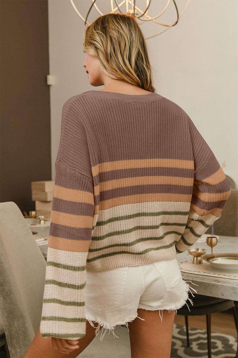 BiBi Color Block Striped Long Sleeve Sweater - Wildflower Hippies