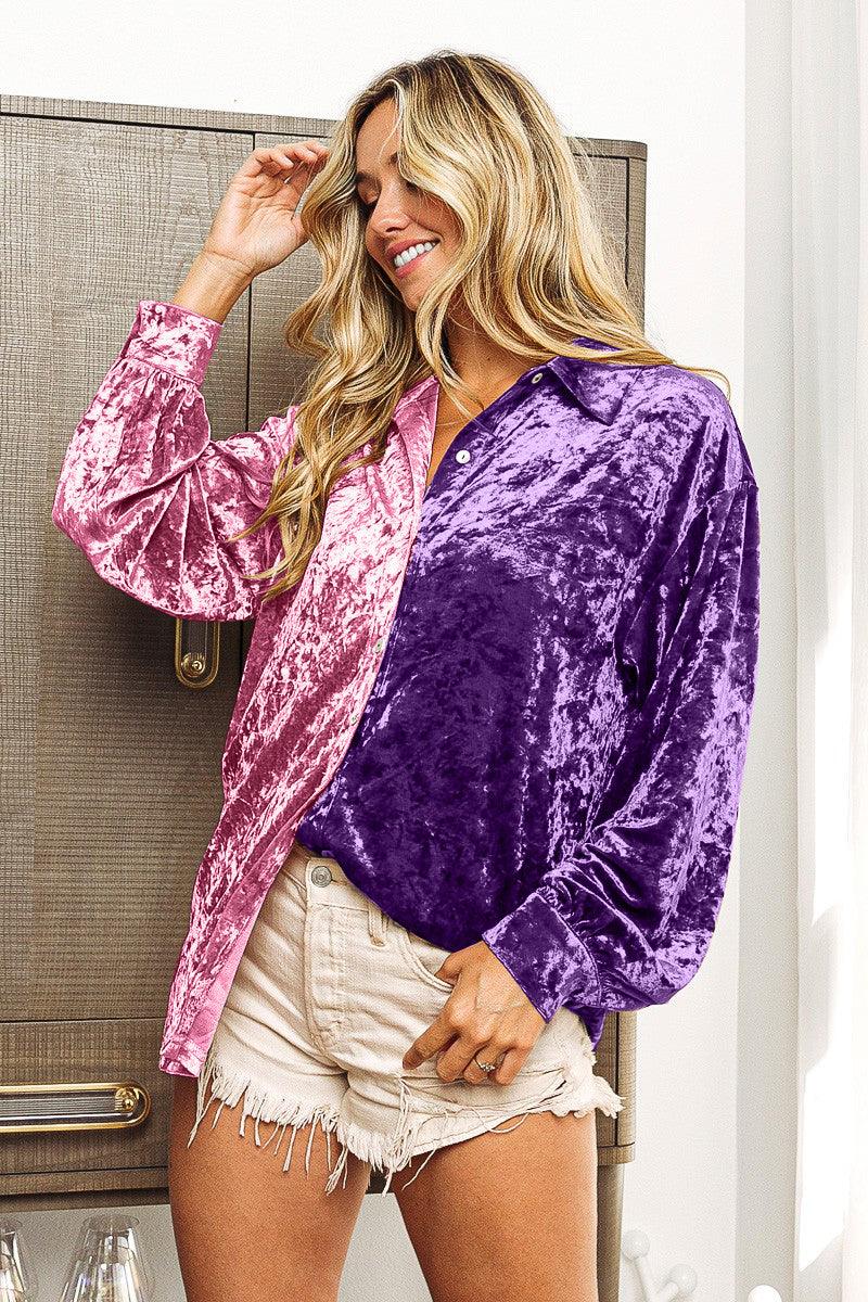 BiBi Contrast Button Up Long Sleeve Shirt - Wildflower Hippies