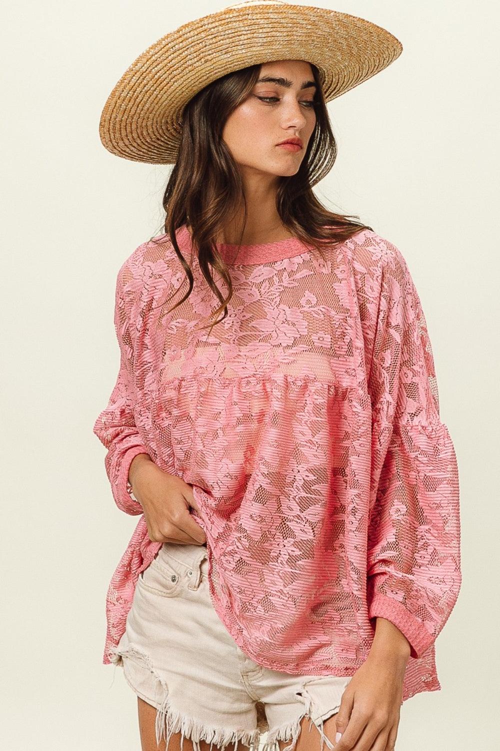 BiBi Floral Lace Long Sleeve Top - Wildflower Hippies