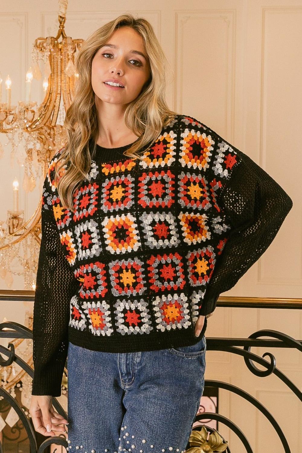 BiBi Granny Square Front Long Sleeve Top - Wildflower Hippies