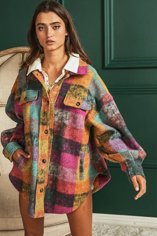 BiBi Loose Fit Buttoned Down Check Shirt Jacket - Wildflower Hippies