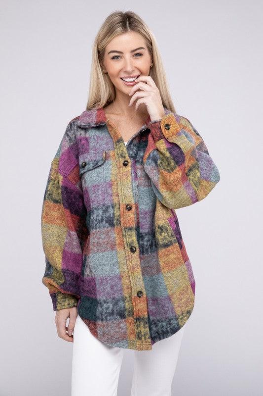 BiBi Loose Fit Buttoned Down Check Shirt Jacket - Wildflower Hippies