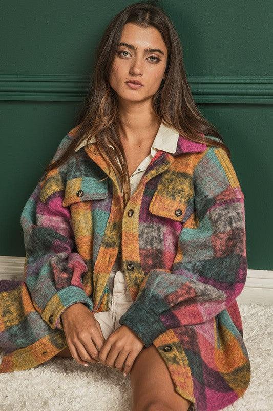 BiBi Loose Fit Buttoned Down Check Shirt Jacket - Wildflower Hippies